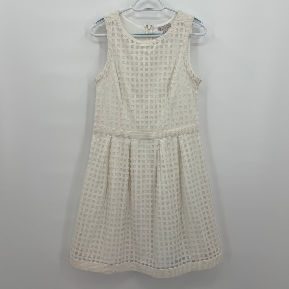 Dress Barn Ivory White Geometric Grid Fit and Flare Dress Sleeveless Size 12